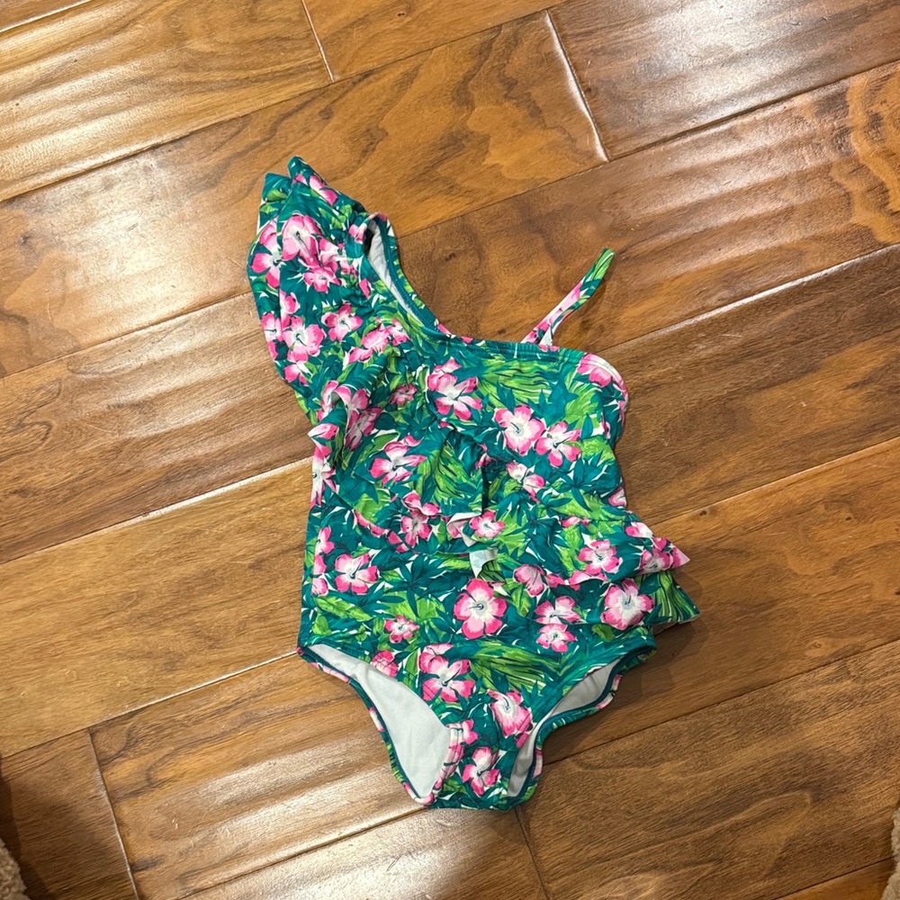 Janie & Jack Floral One-Shoulder Kids Swimsuit